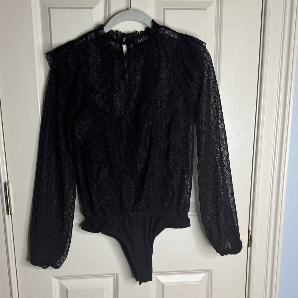 Fabrik Black Lace Long Sleeve Bodysuit